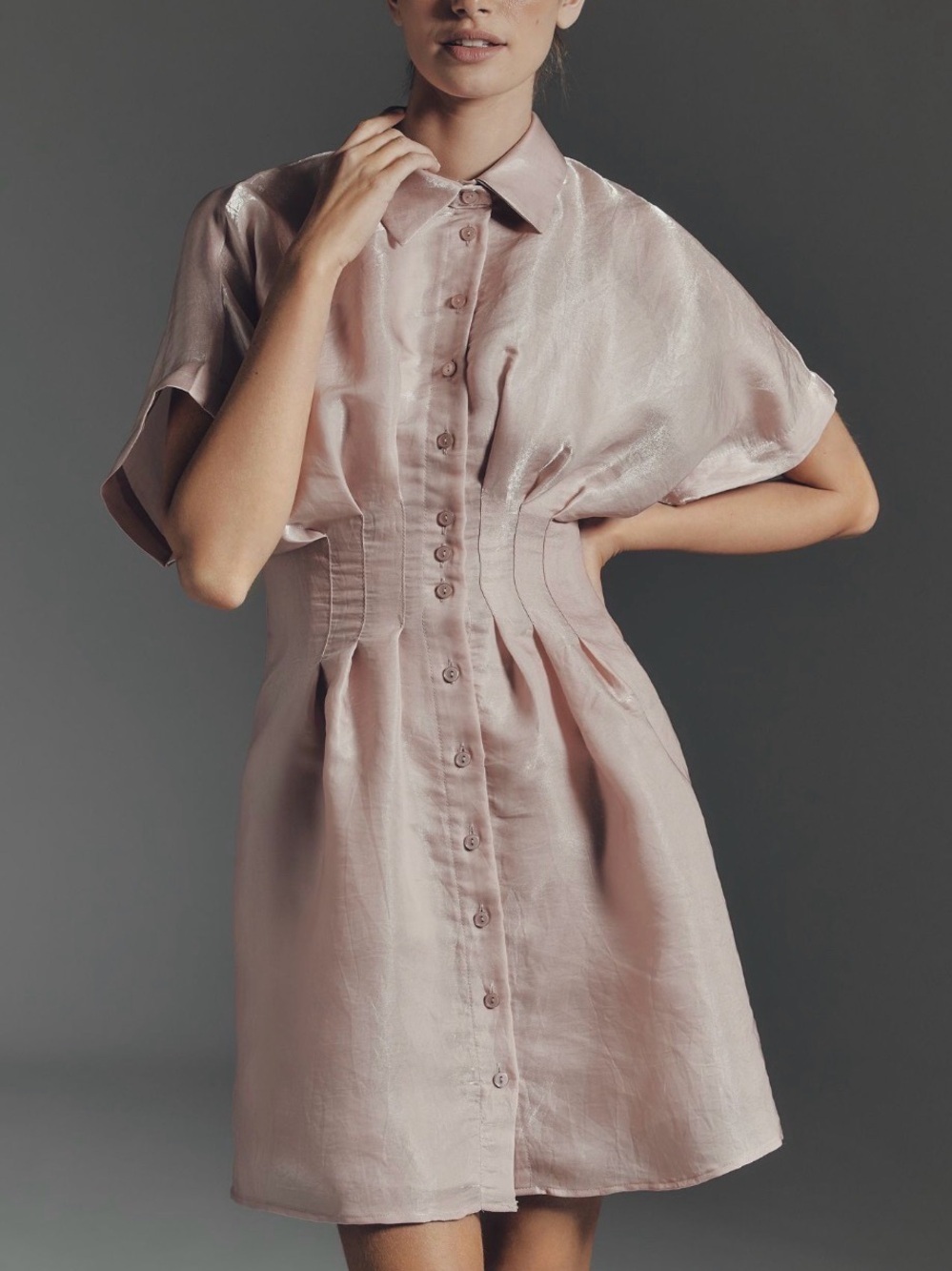 Anthropologie Tobie Organza Mini Shirtdress Exquise Pink Shimmer Size Small New